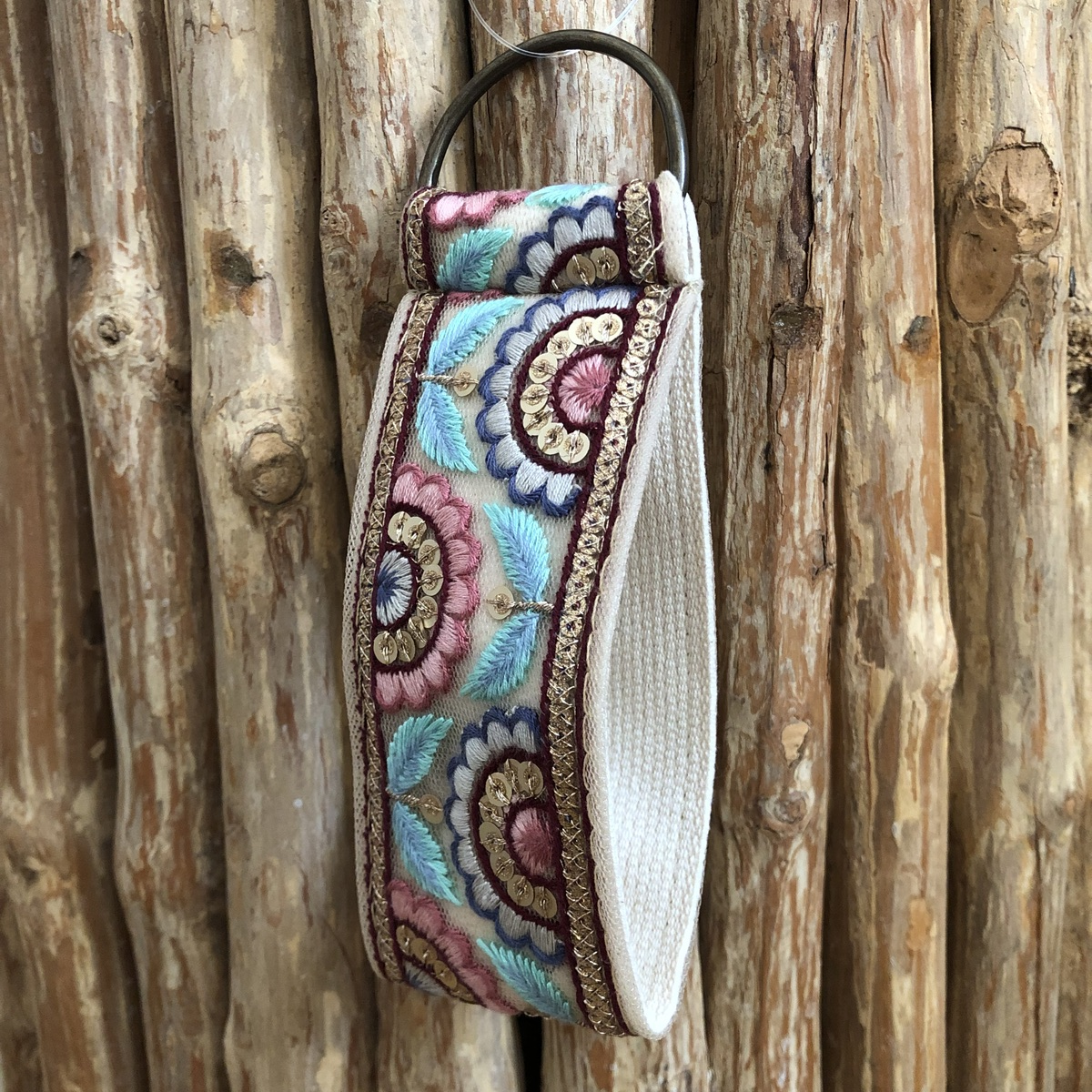 Porte-cls bracelet tissu indien bohme