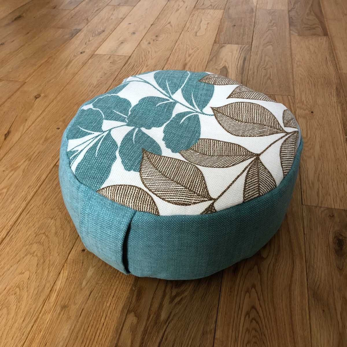 Zafu bleu clair / imprim� feuillage 1