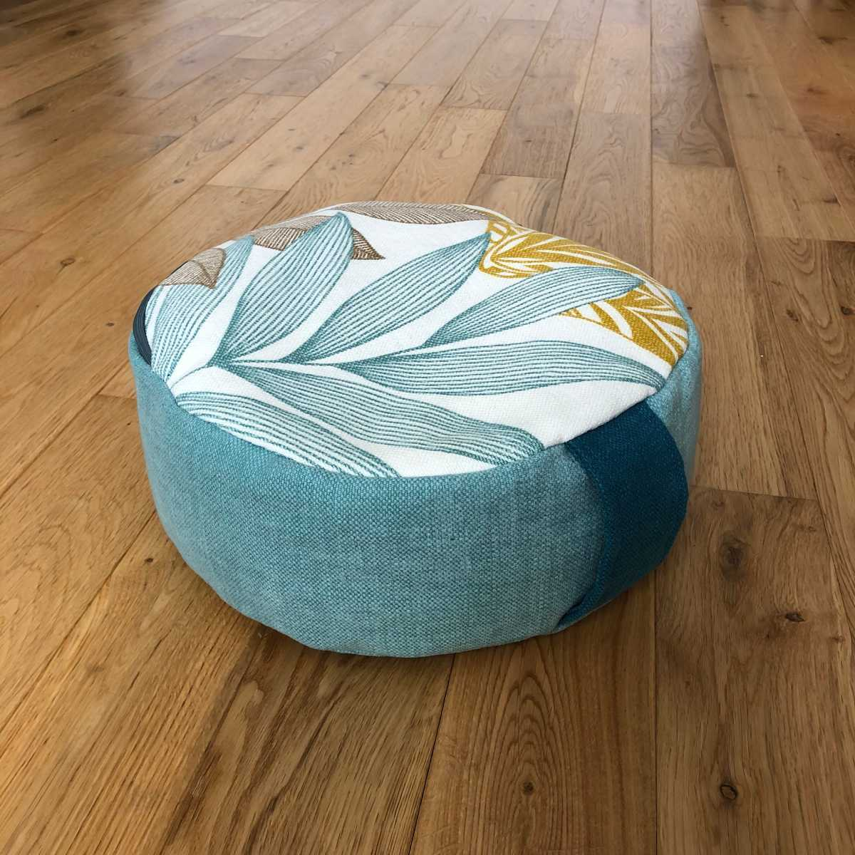 Zafu bleu clair / imprim� feuillage 2