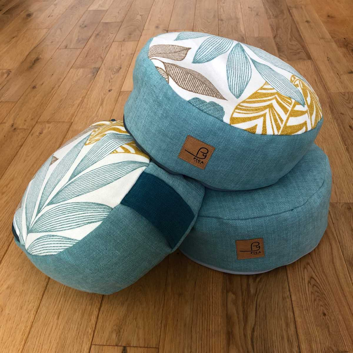 Zafu bleu clair / imprim� feuillage 2